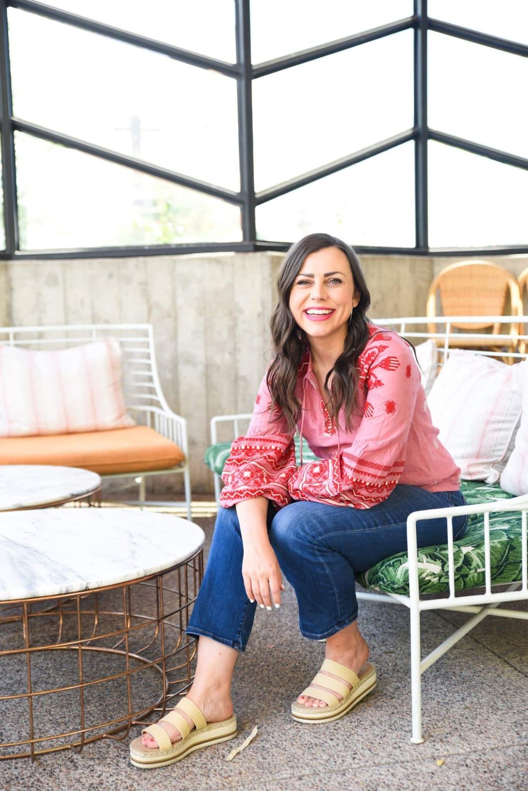 Pink Embroidered Blouse with Denim Jeans — Classy Casual Date Night Outfit