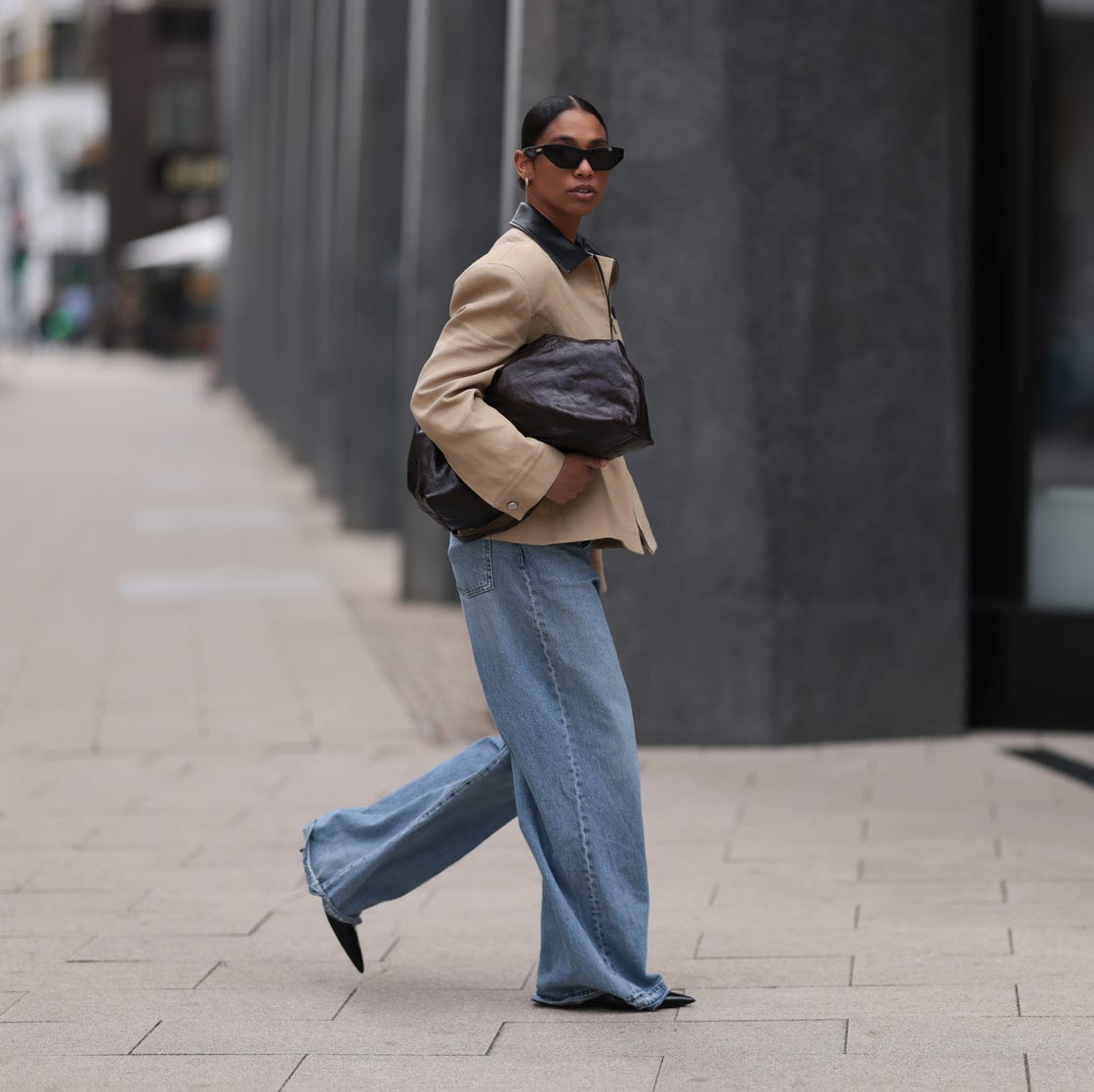 Light Wash Wide Leg Jeans with Tan Collared Jacket Light Wash Wide Leg Jeans with Tan Collared Jacket — Classy Casual Jeans Outfit