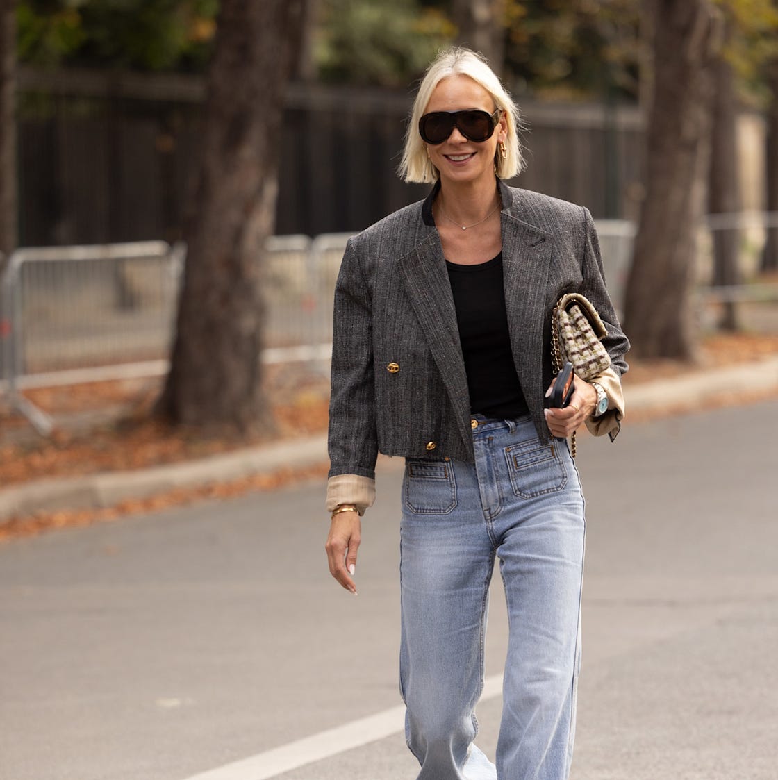Light Blue Straight Leg Jeans with Black Tank and Grey Blazer Light Blue Straight Leg Jeans with Black Tank and Grey Blazer — Classy Casual Jeans Outfit