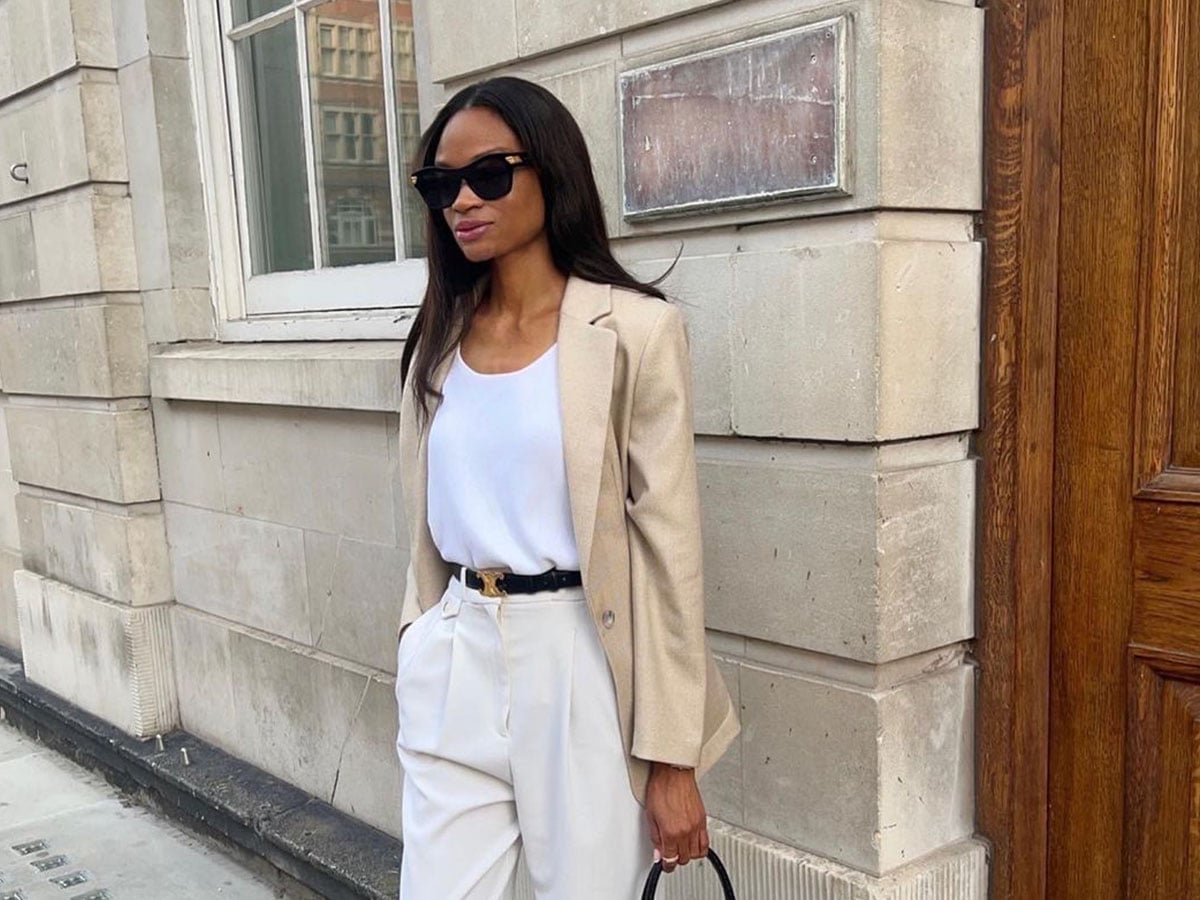 Beige Blazer Over White Tank and Cream Trousers — Classy Casual Work Outfits