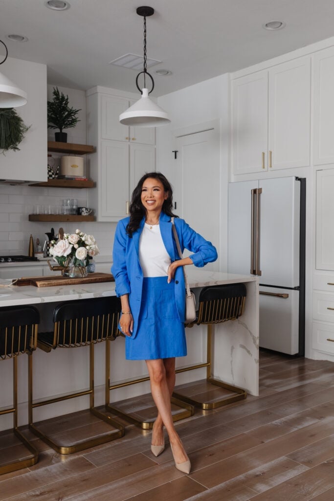 Vibrant Blue Suit with White T-Shirt — Classy Casual Work Outfits
