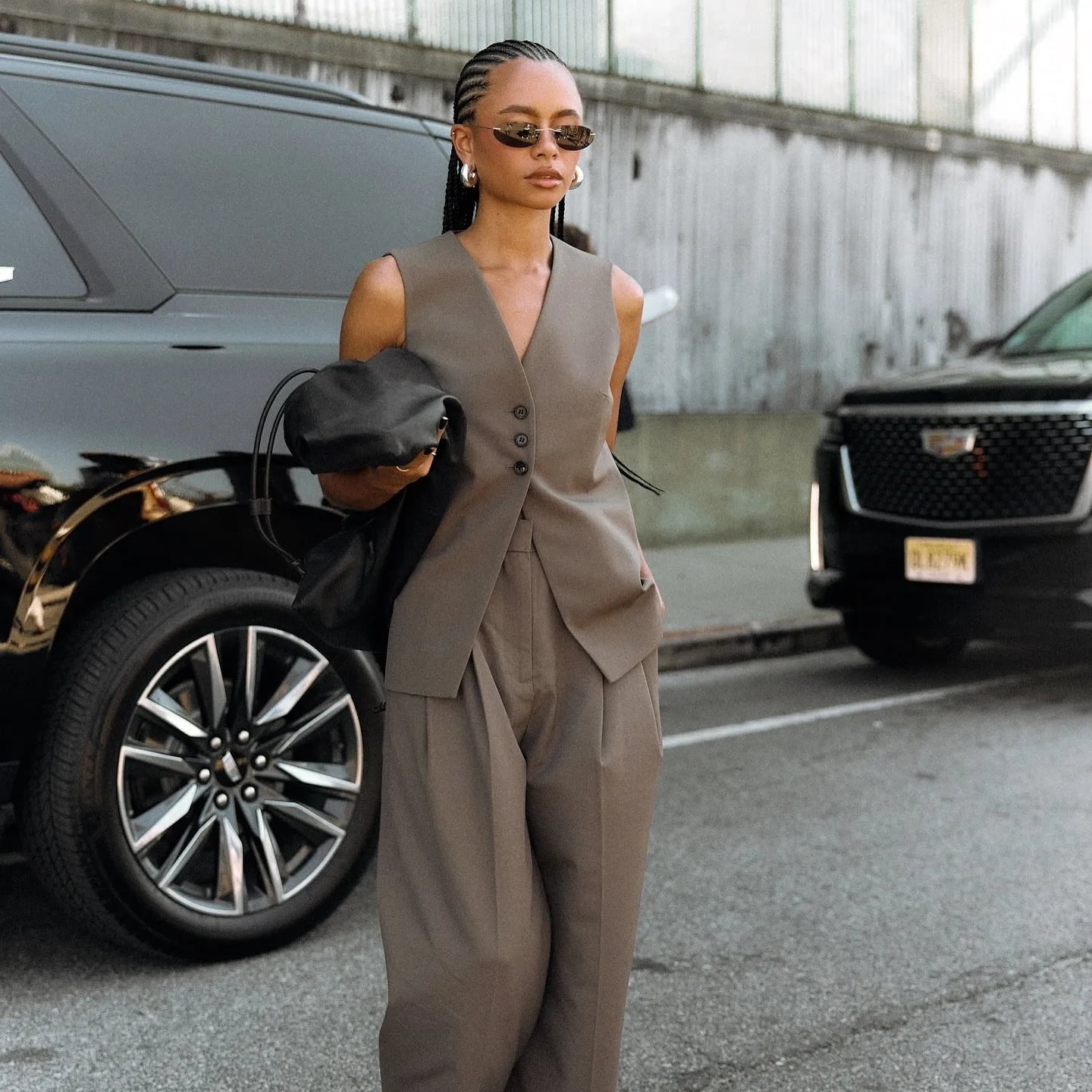 Monochromatic Grey Vest and Wide Leg Pants With Smooth Woven Fabric — Classy Casual Work Outfits