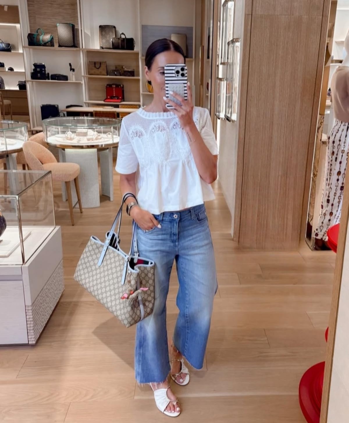 White Peasant Blouse with Light Wash Wide Leg Jeans — Classy Casual Work Outfits