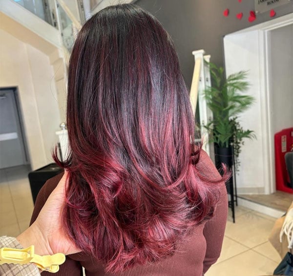 Shoulder Length Layers With Cherry Balayage Shoulder Length Layers With Cherry Balayage — Classy Cherry Balayage