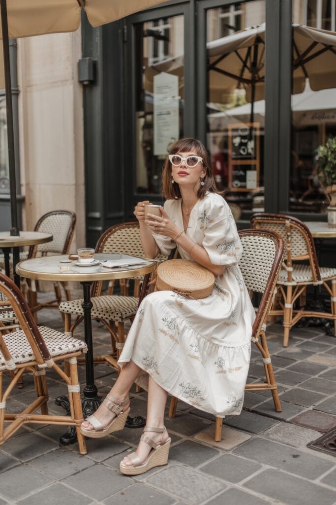 Cream Printed Midi Dress with Gold Espadrilles — Classy Chill Outfit