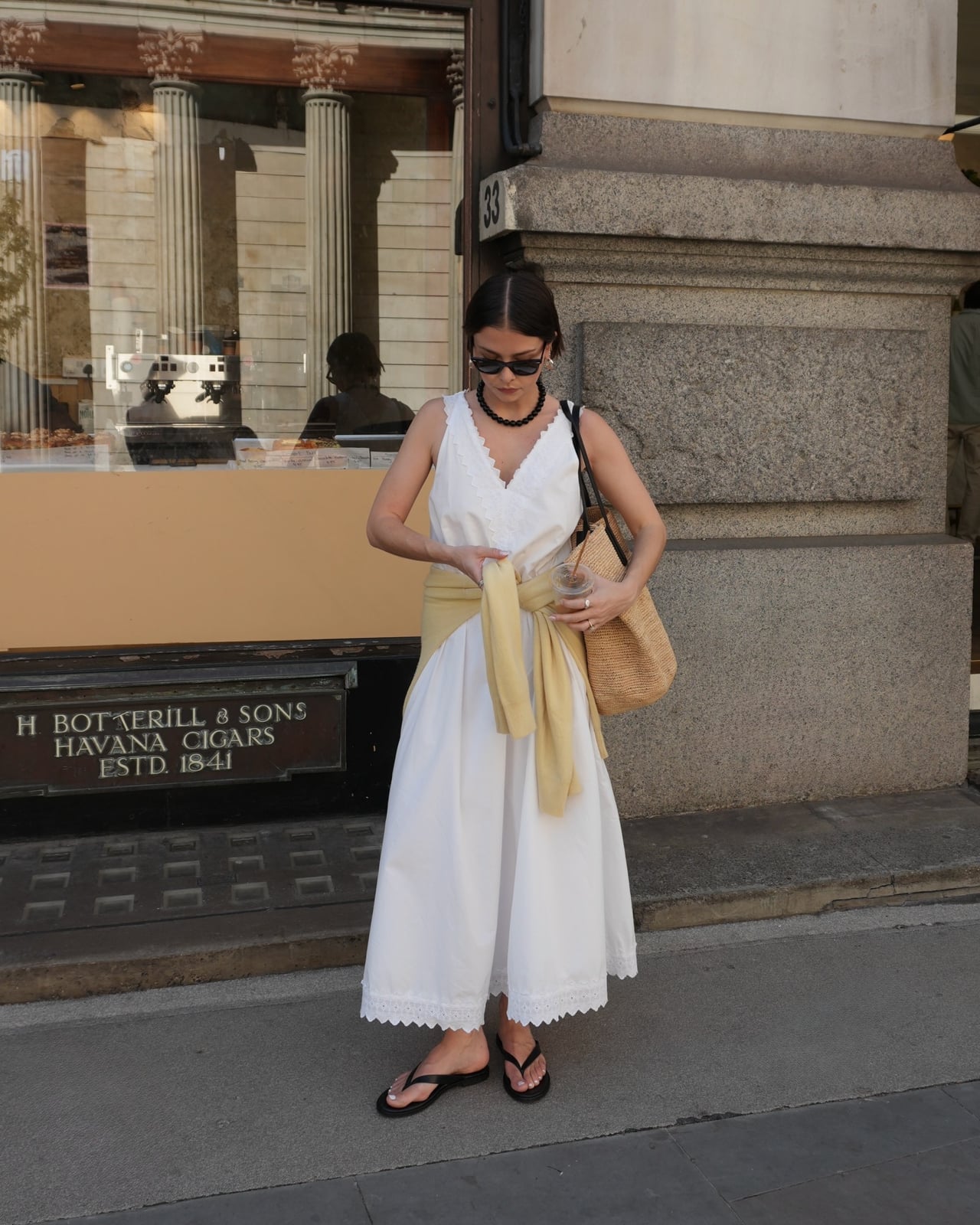 White Lace-Trimmed Dress with Yellow Sash — Classy Chill Outfit