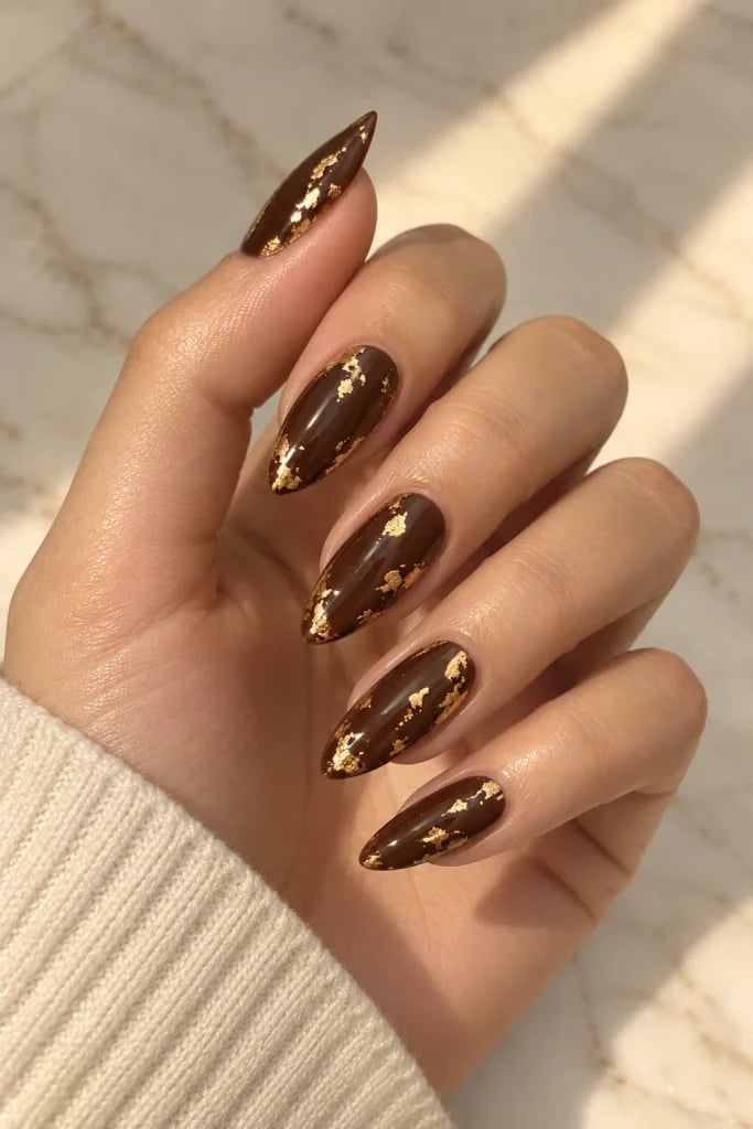 Glossy Brown Black Tortoiseshell Medium Almond Glossy Brown Black Tortoiseshell Medium Almond — Classy Chocolate Nails