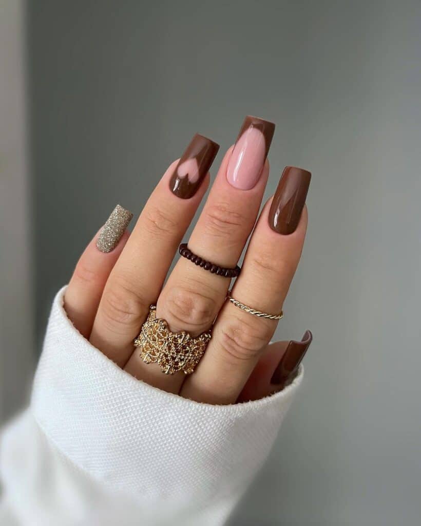 Deep Glossy Chocolate Brown with Gold Foil Deep Glossy Chocolate Brown with Gold Foil — Classy Chocolate Nails