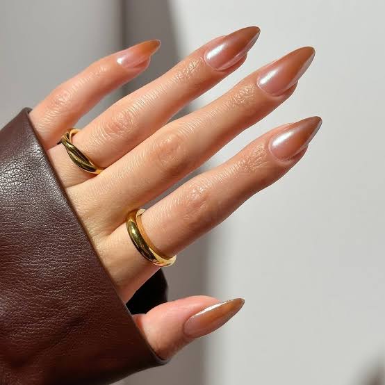 Long Almond Pearlescent Shimmer Tips Long Almond Pearlescent Shimmer Tips — Classy Chocolate Nails