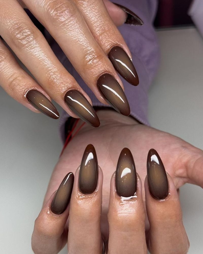 Long Almond Glossy Ombre Chocolate Nails Long Almond Glossy Ombre Chocolate Nails — Classy Chocolate Nails