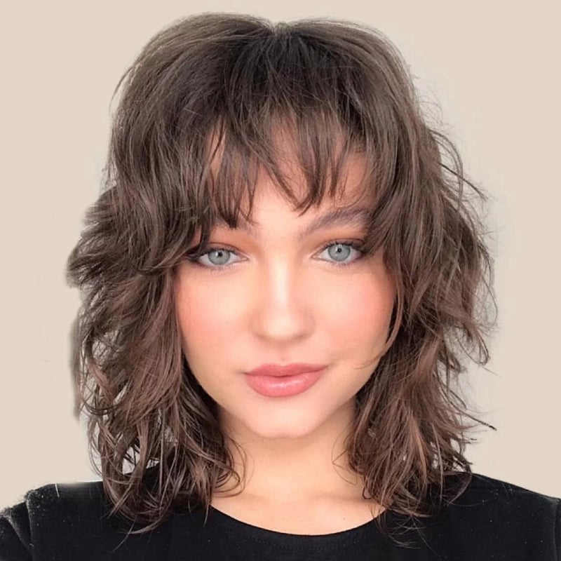 Medium Brown Shag With Textured Curtain Bangs Medium Brown Shag With Textured Curtain Bangs — Classy Choppy Layers