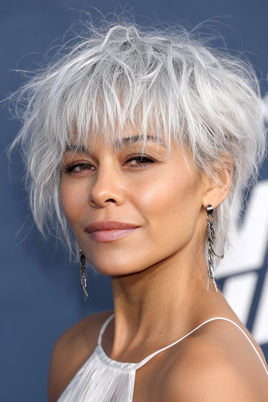 Messy Silver Grey Pixie With Textured Layers Messy Silver Grey Pixie With Textured Layers — Classy Choppy Layers