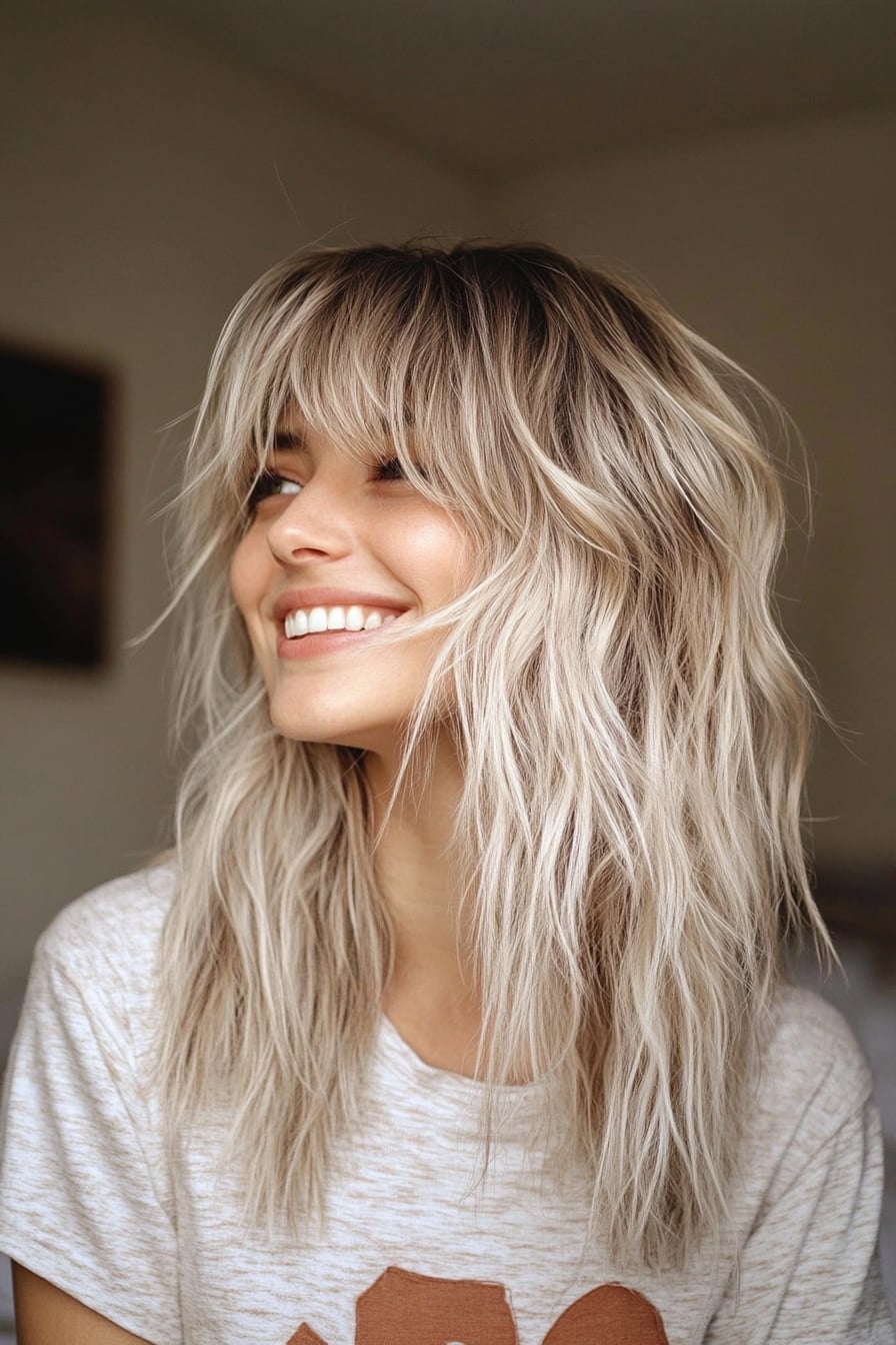 Shoulder Length Shag With Wispy Curtain Bangs Shoulder Length Shag With Wispy Curtain Bangs — Classy Choppy Layers