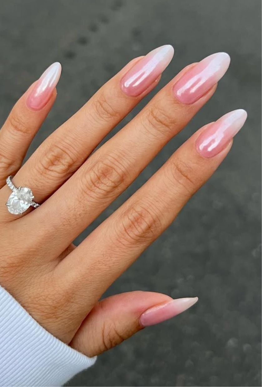 Icy White Chrome French Tip Almonds — Classy Chrome Nails