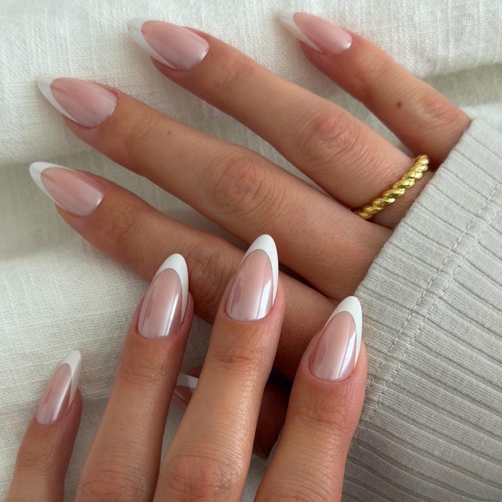 Classic Nude with White French Manicure — Classy Chrome Nails