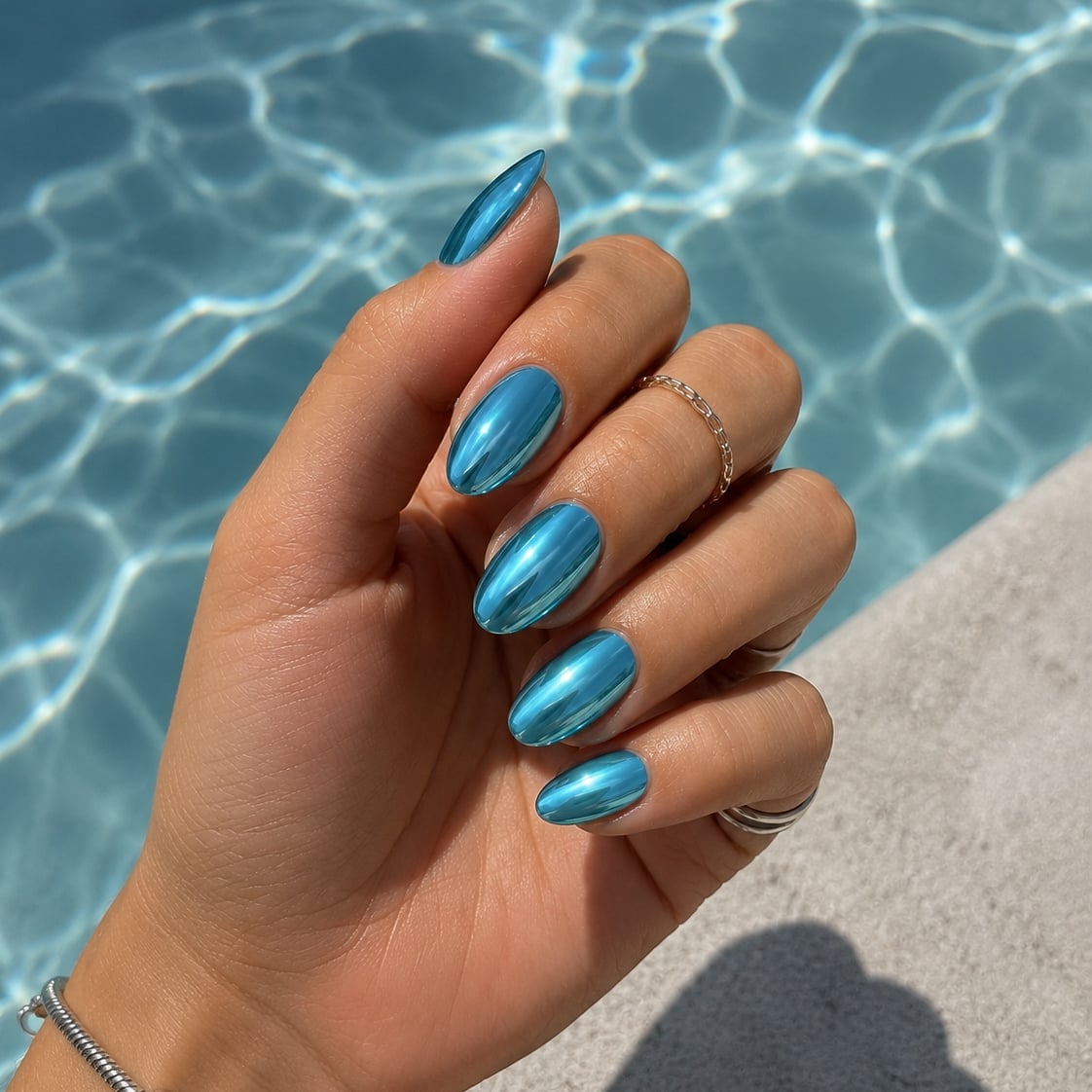 Medium Oval Bright Blue Chrome Nails Medium Oval Bright Blue Chrome Nails — Classy Chrome Nails Colors