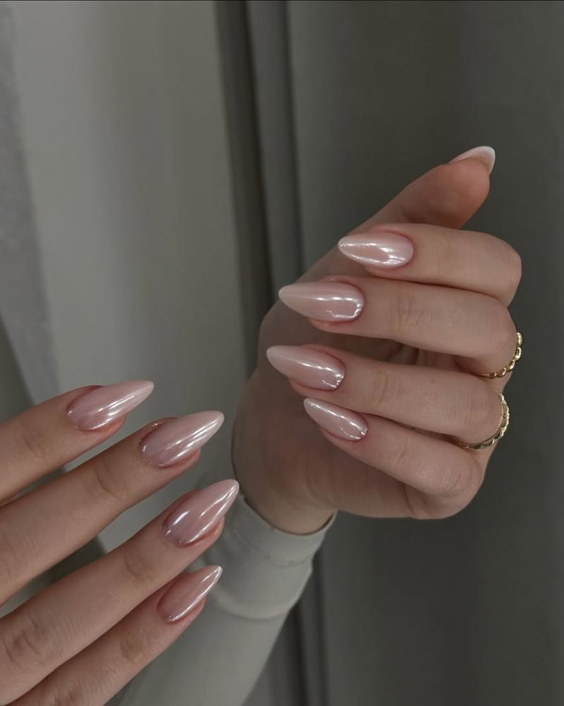 Long Almond Bright White Chrome Nails Long Almond Bright White Chrome Nails — Classy Chrome Nails Colors
