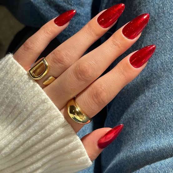 Long Stiletto Vibrant Red Chrome Nails Long Stiletto Vibrant Red Chrome Nails — Classy Chrome Nails Colors