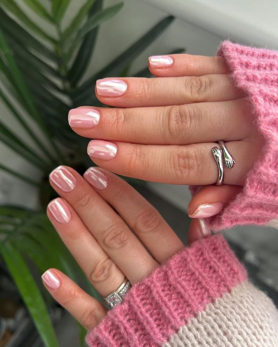 Short Square Rosewater Chrome Nails Short Square Rosewater Chrome Nails — Classy Chrome Nails Colors