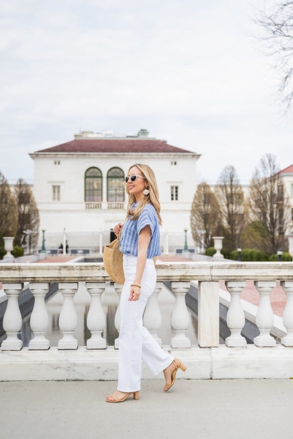 Classy Coastal Style with Striped Blouse Classy Coastal Style with Striped Blouse