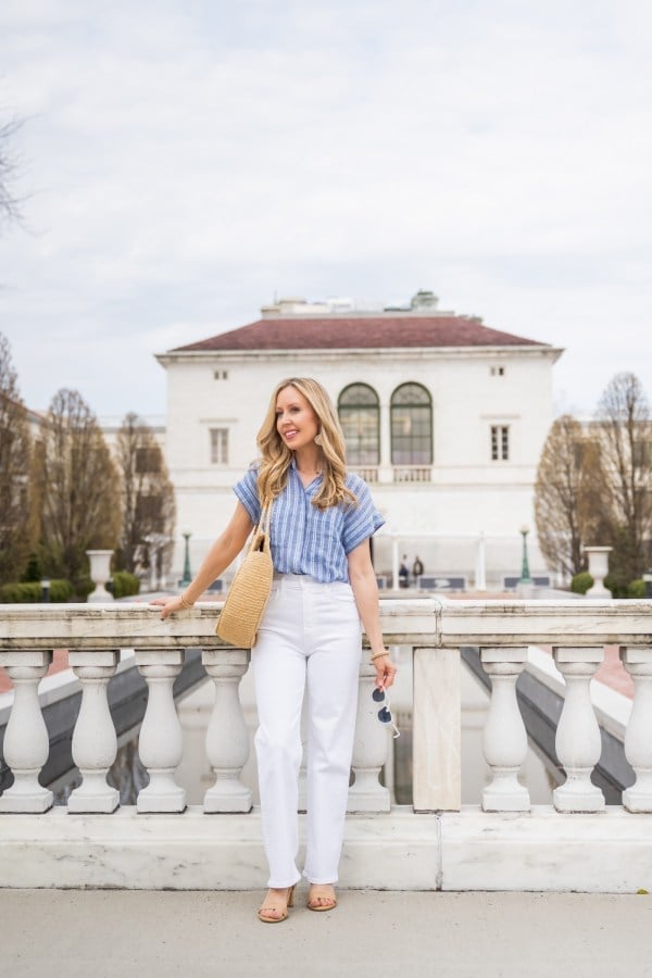 Coastal Style with Striped Blouse and White Pants Coastal Style with Striped Blouse and White Pants — Classy Coastal Style