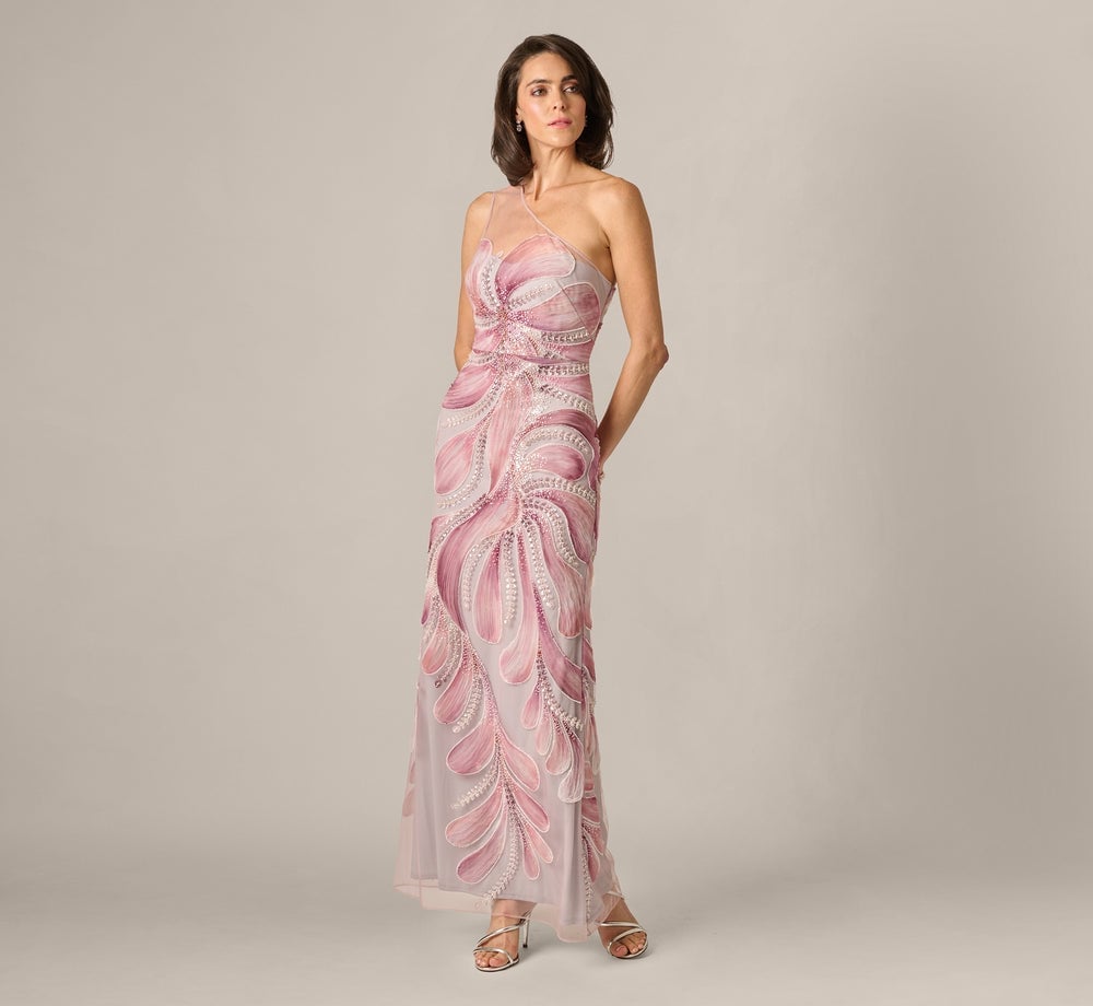 Pink Tulle One-Shoulder Dress with Silver Embellishments Pink Tulle One-Shoulder Dress with Silver Embellishments — Classy Concert Dresses