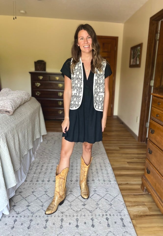 Black Mini Dress with Embroidered Vest Black Mini Dress with Embroidered Vest — Classy Concert Dresses