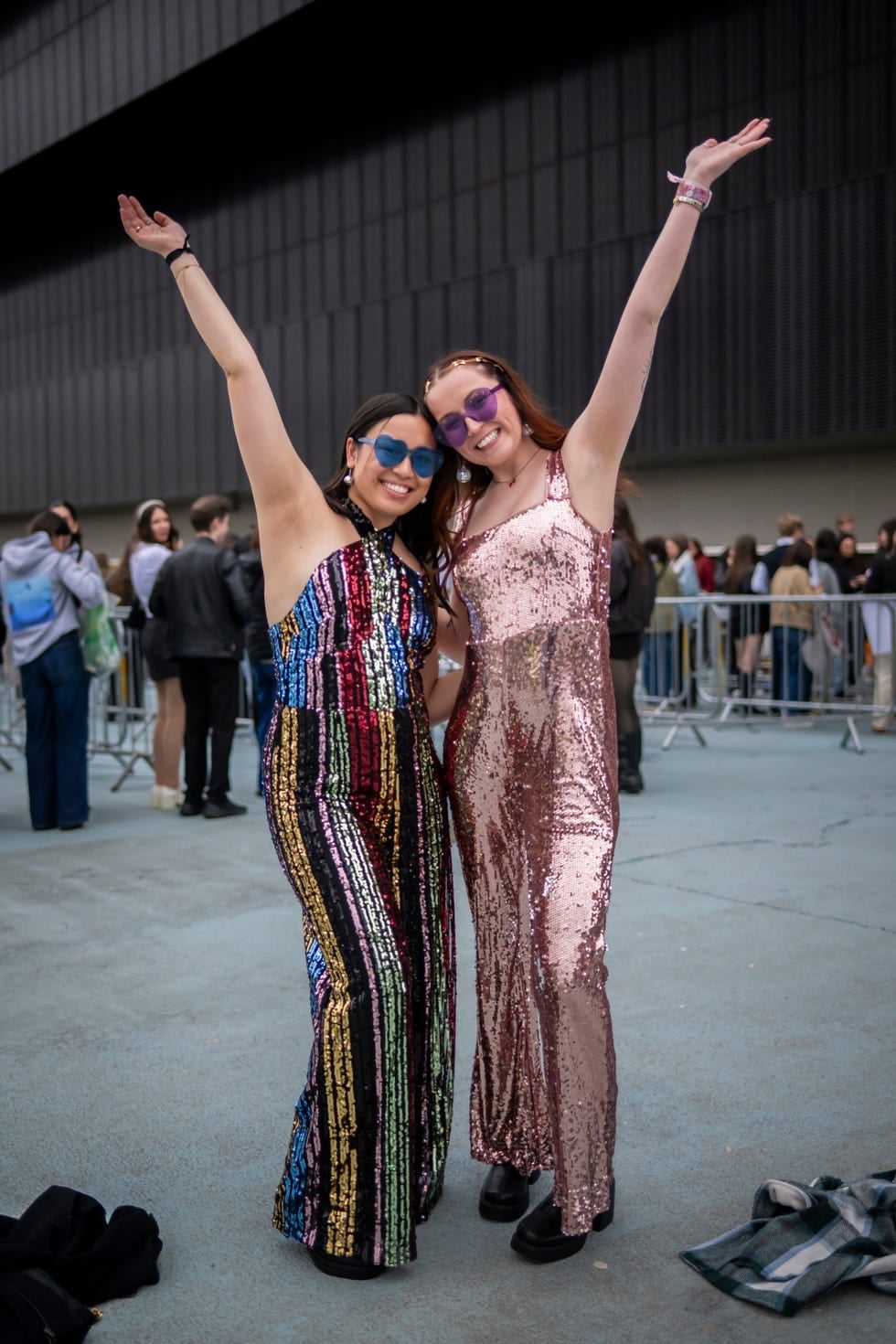 Multicolor Sequin Maxi Dress and Rose Gold Sheath Dress Multicolor Sequin Maxi Dress and Rose Gold Sheath Dress — Classy Concert Dresses