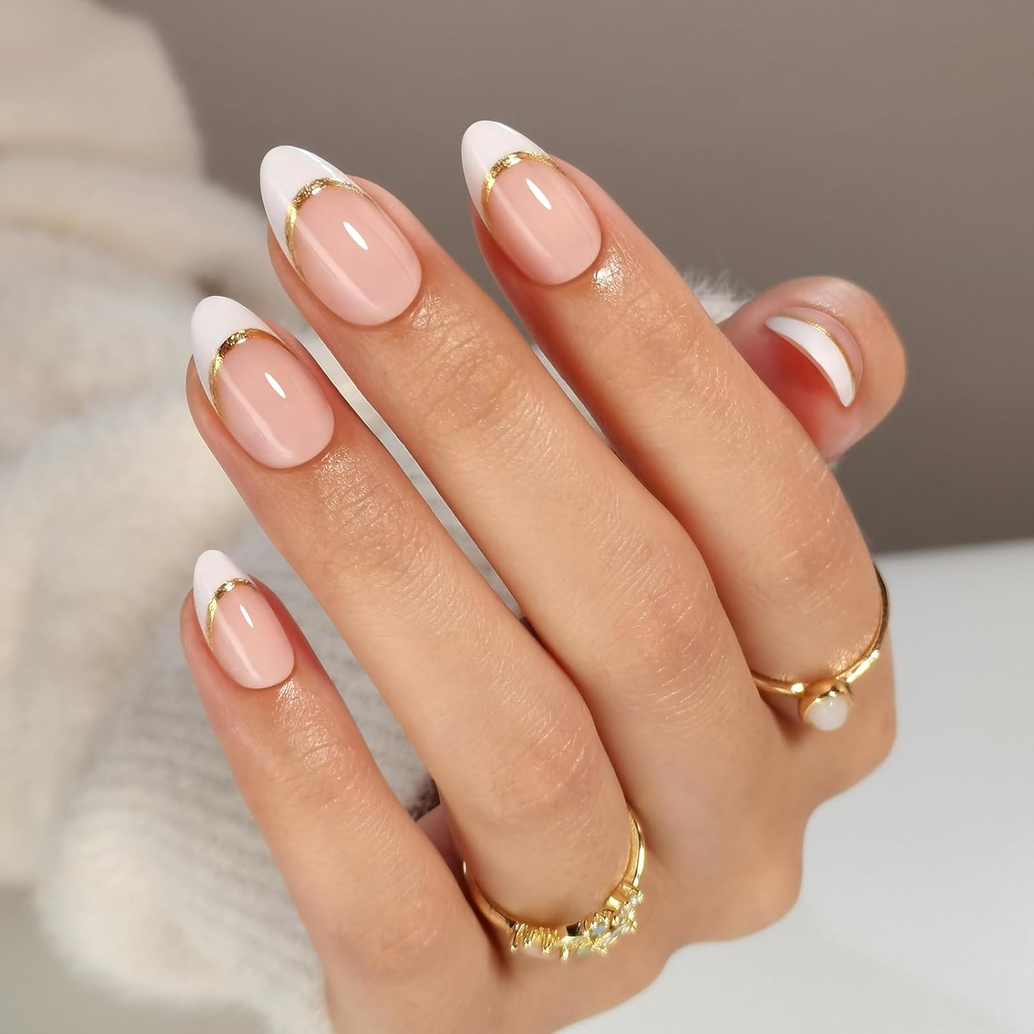 Nude Gold Foil Cuticle Almond Nails Nude Gold Foil Cuticle Almond Nails — Classy Concert Nails