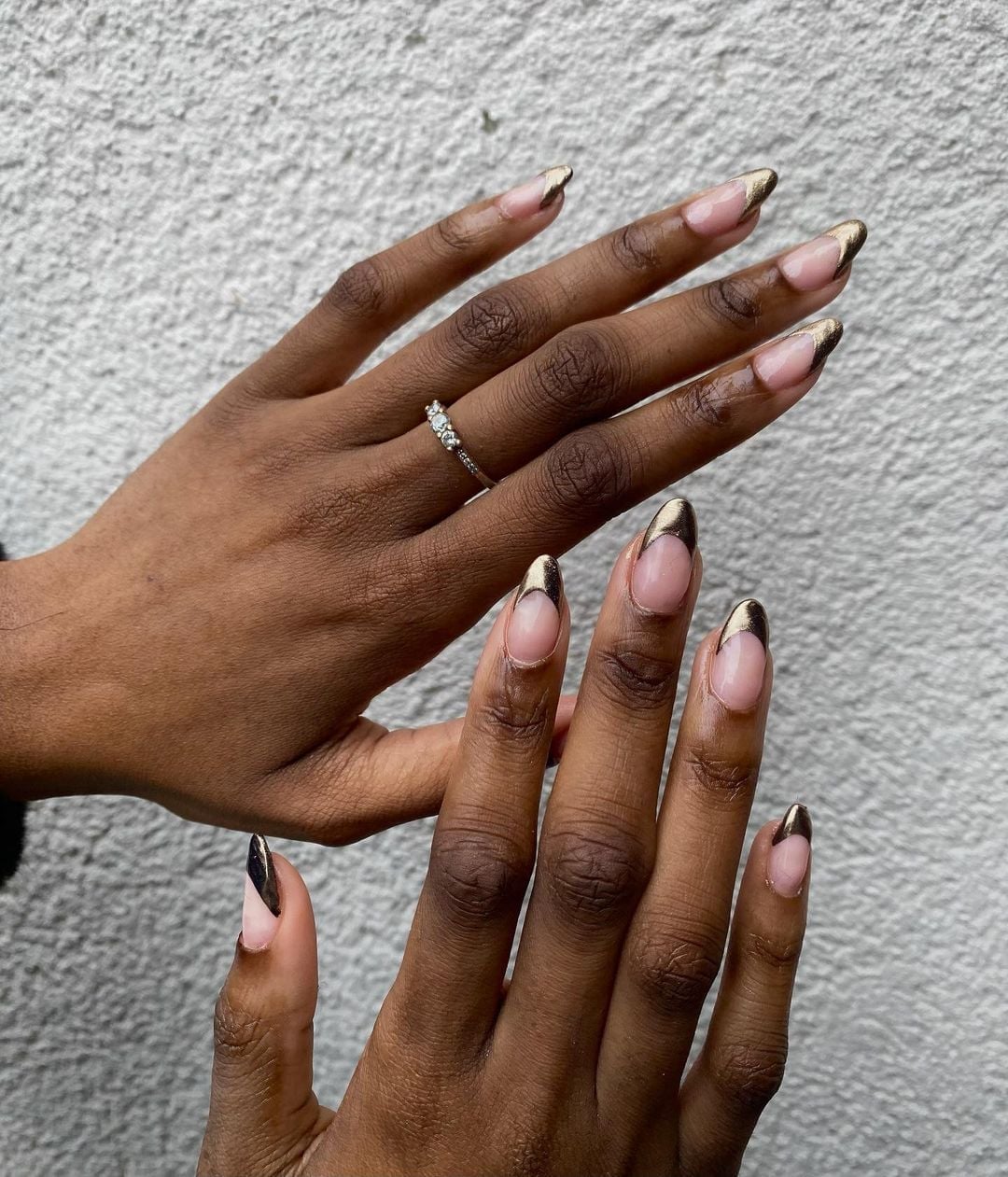 Nude Gold French Almond Nails Nude Gold French Almond Nails — Classy Concert Nails