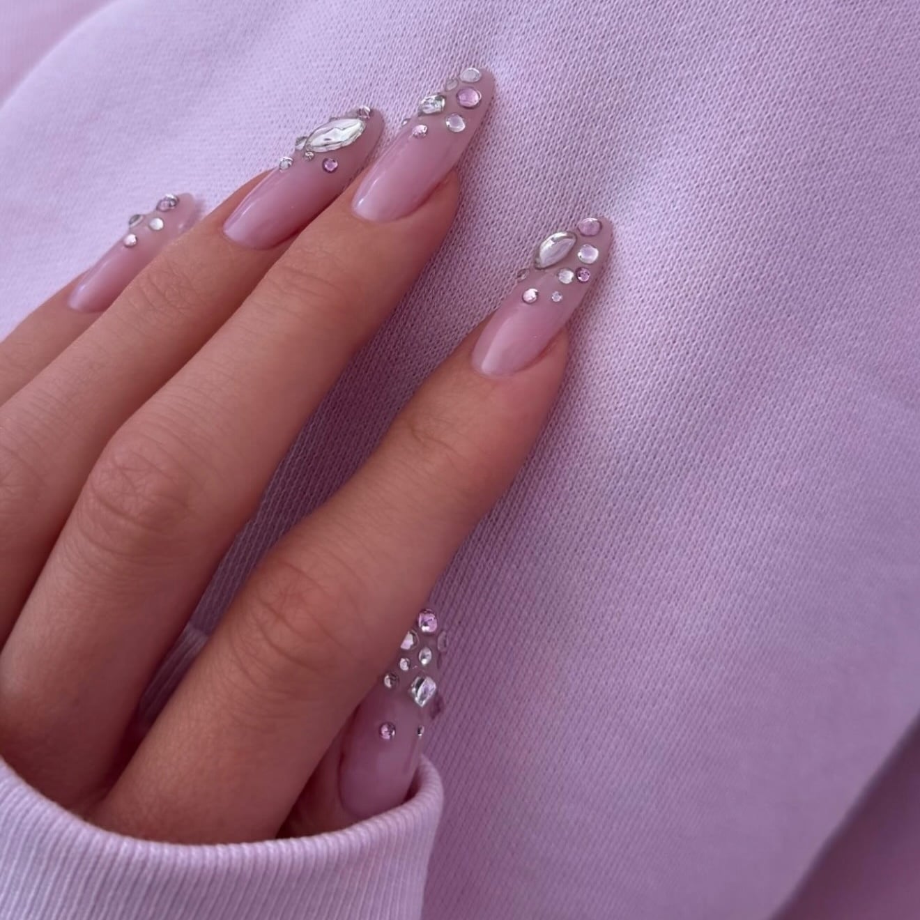 Sheer Pink Rhinestone Gem Stiletto Nails Sheer Pink Rhinestone Gem Stiletto Nails — Classy Concert Nails