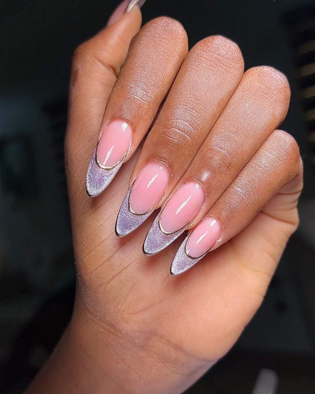 Pink Silver Cat-Eye Almond Nails Pink Silver Cat-Eye Almond Nails — Classy Concert Nails
