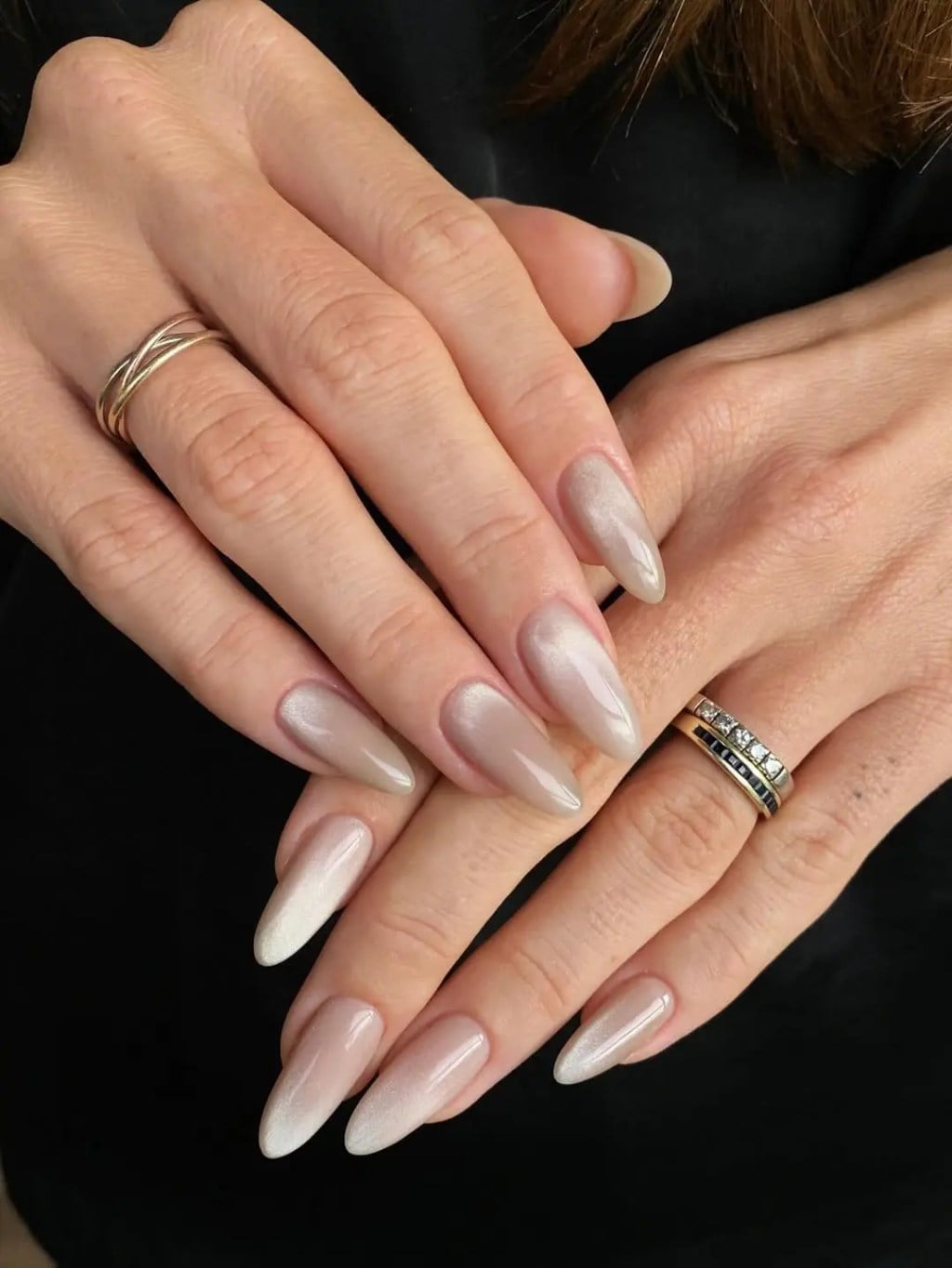Nude White Cat-Eye Gradient Almond Nails Nude White Cat-Eye Gradient Almond Nails — Classy Concert Nails