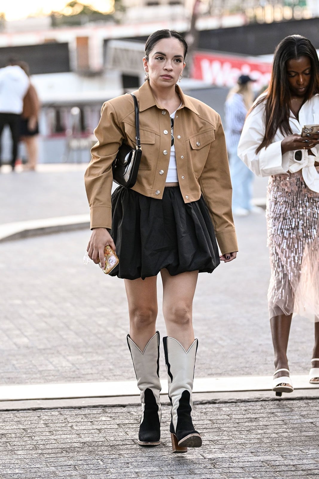 Cropped Jacket and Bubble Skirt with Cowboy Boots — Classy Concert Outfits