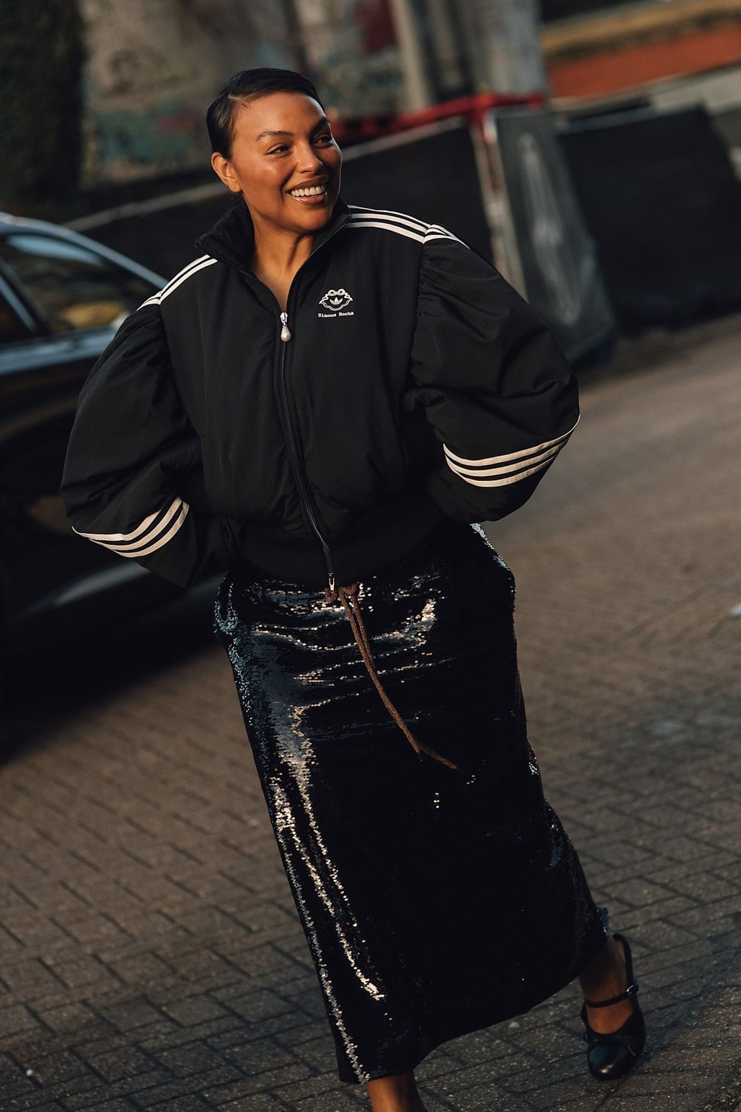 Black Sequined Maxi Skirt and Bomber Jacket — Classy Concert Outfits