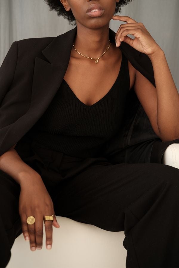 Black Blazer and Ribbed Knit Camisole Ensemble — Classy Concert Outfits