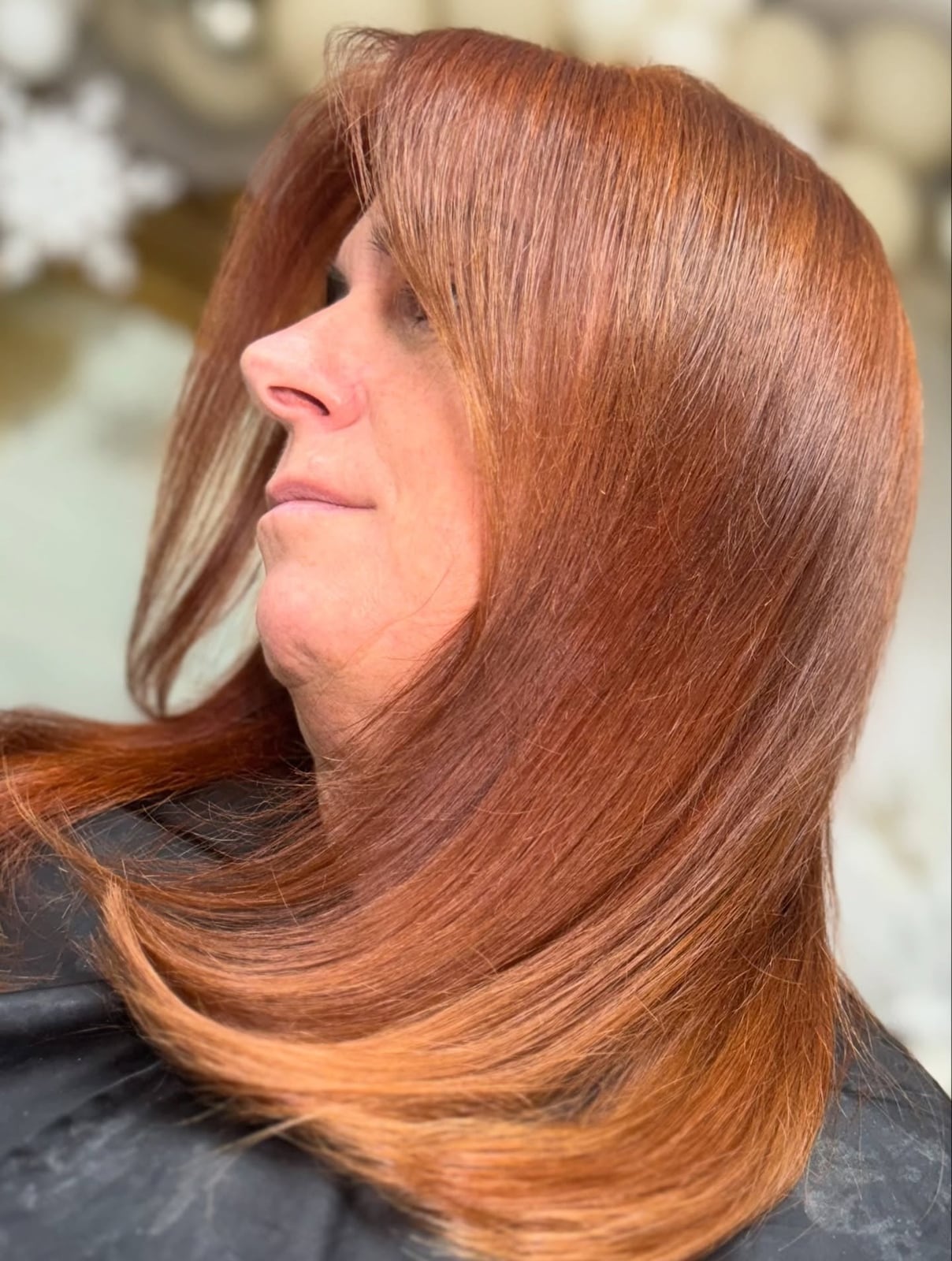 Rich Copper One-Length Bob With Blunt Bangs — Classy Copper Hair Color