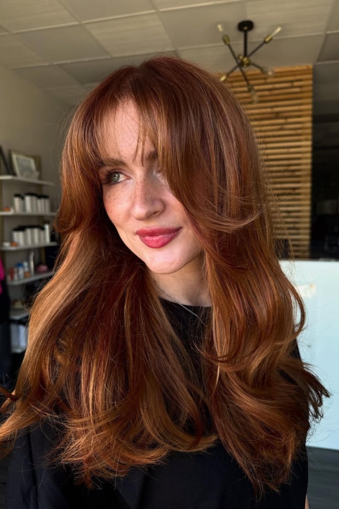 Multi-Dimensional Copper And Rose Gold Lob — Classy Copper Hair Color