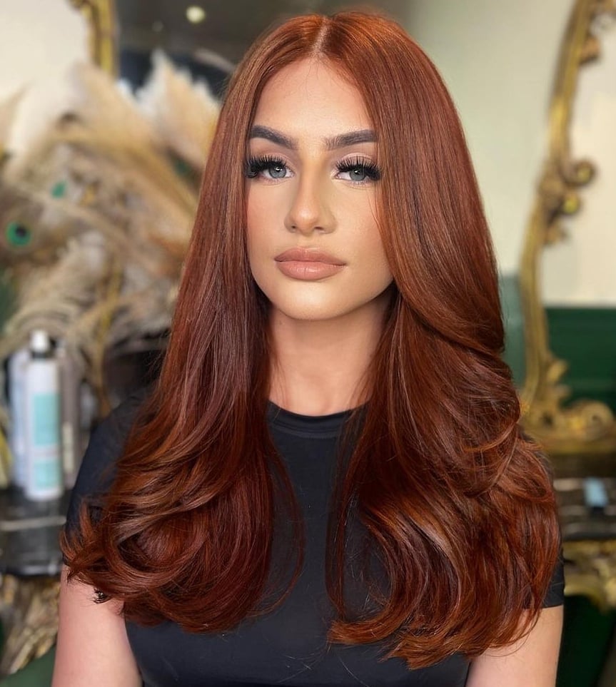 Rich Copper Lowlights Mid-Back Waves — Classy Copper Hair Color