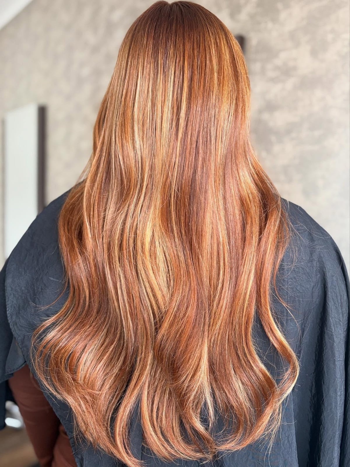Dimensional Copper Mid-Back With Blonde Highlights — Classy Copper Hair Color