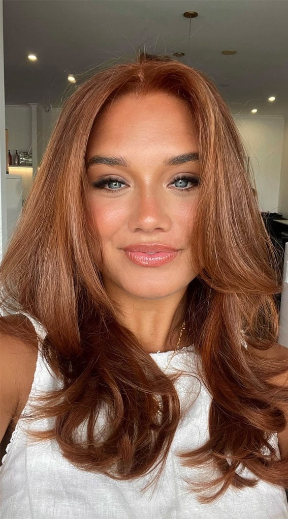 Shoulder Length Copper With Lighter Highlights — Classy Copper Hair Color