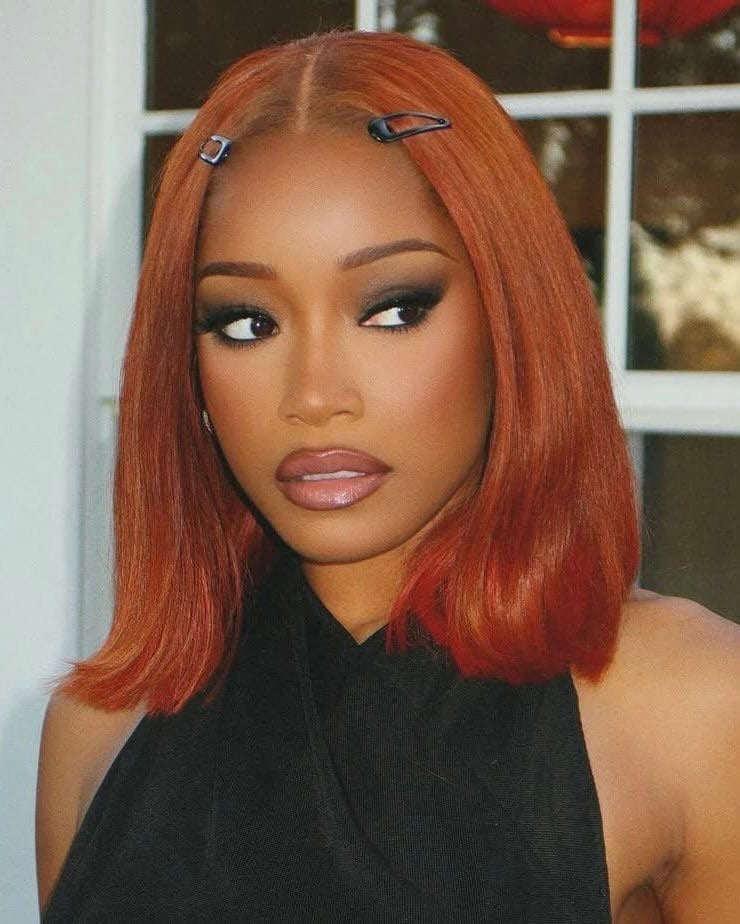 Chin Length Bright Copper Blunt Bob — Classy Copper Hair on Black Women
