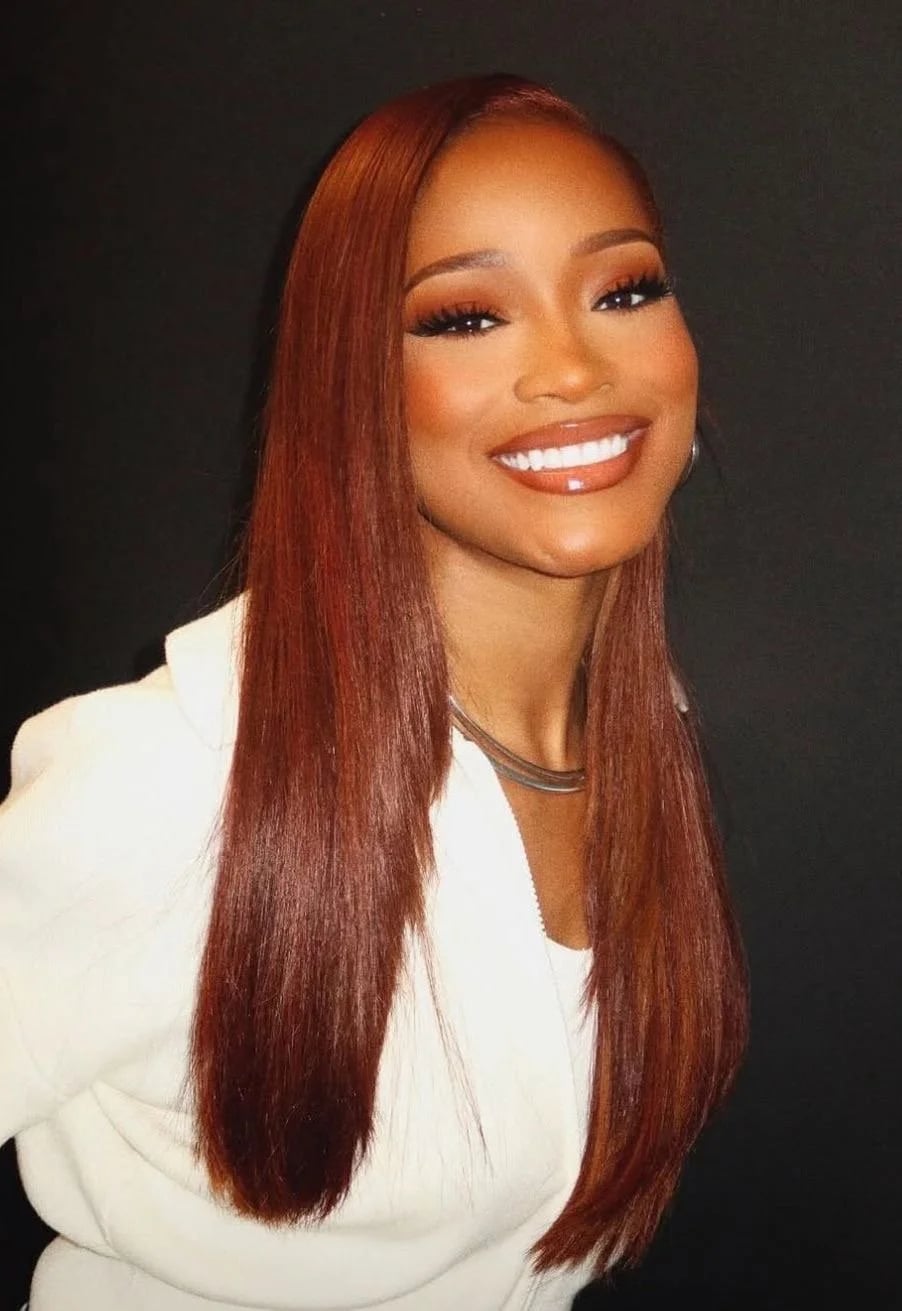 Deep Copper Base Lighter Balayage Waves, Mid-Back — Classy Copper Hair on Black Women