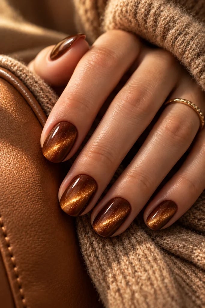 Medium Almond Cat Eye Copper Gold Nails — Classy Copper Nails