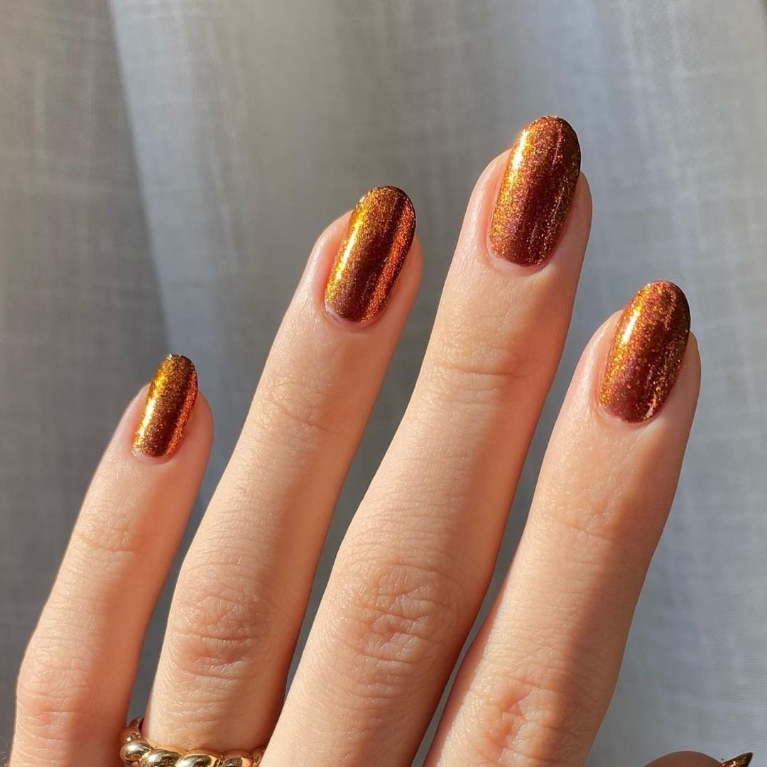 Short Oval Glitter Copper Nails — Classy Copper Nails