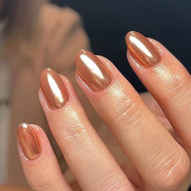 Medium Oval High Shine Copper Chrome Nails — Classy Copper Nails