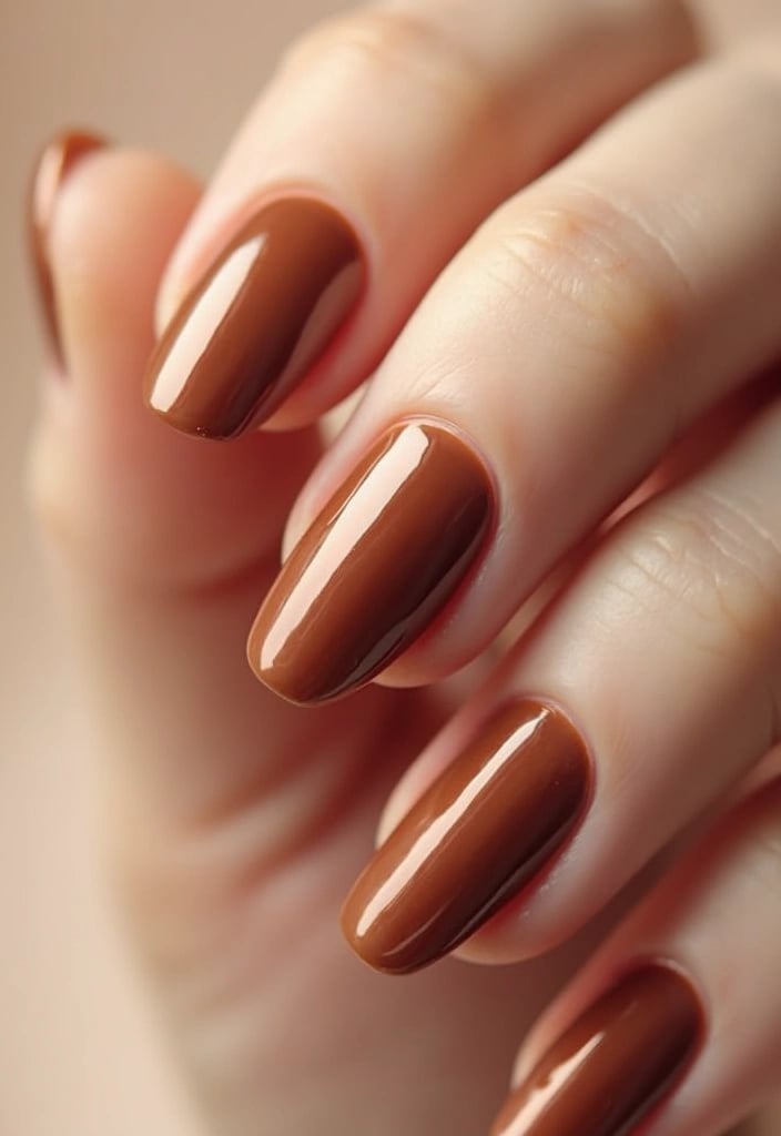 Medium Almond Glossy Brown Copper Nails — Classy Copper Nails