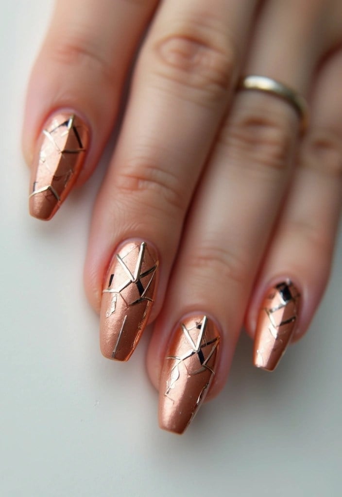 Short Coffin Geometric Silver Tape Nails — Classy Copper Nails