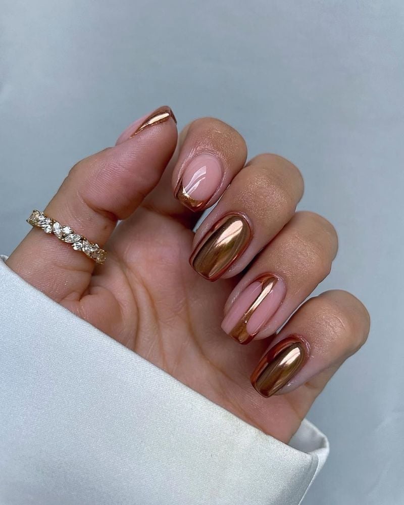 Short Square Copper Chrome French Tip Nails — Classy Copper Nails