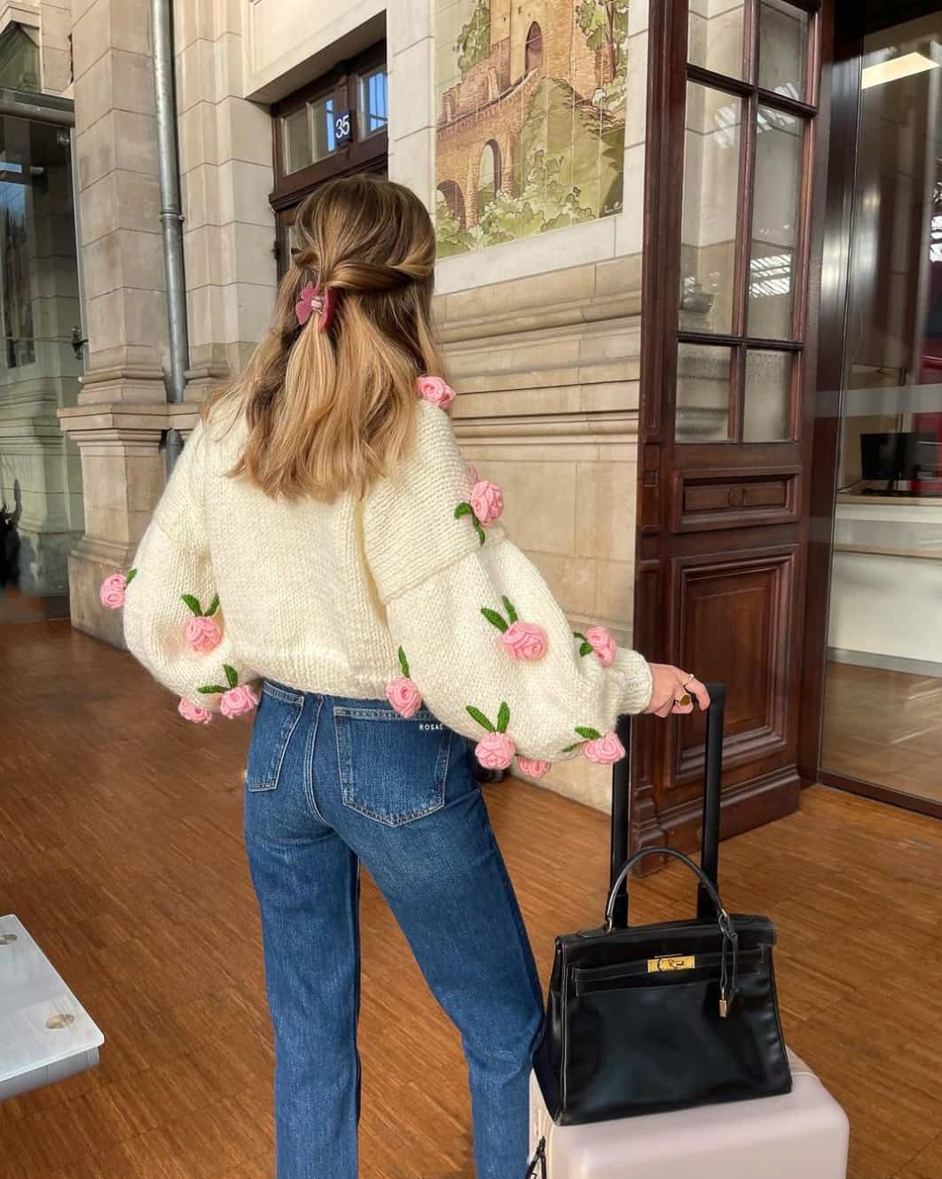 Cream Knit Sweater with 3D Floral Embellishments — Classy Coquette Outfits